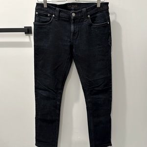 Nudie Jeans “Tight Long John” organic black skinny jeans.
